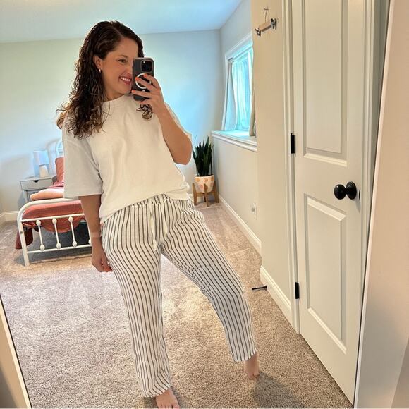 NWT Coral Cove White Blue Linen Striped Pants Small/Medium - Picture 2 of 12